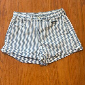 American Eagle: Blue & White Striped Denim Shorts